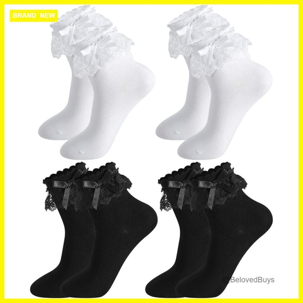 Women's Lace Bow Ankle Socks Soft Cotton Ruffle Cute Princess Dress Socks